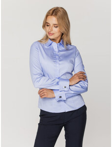 Willsoor Camisa azul claro para mujer con mangas de gemelos 16110