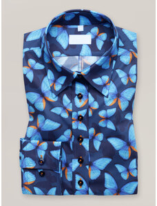 Willsoor Camisa para mujer azul oscuro con estampado de mariposas 16127