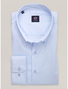 Willsoor Camisa slim fit azul claro de algodón para hombre con estampado liso 16182