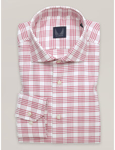 Willsoor Camisa slim fit blanca para hombre con rejilla roja 16207