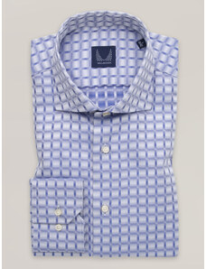 Willsoor Camisa slim fit para hombre con estampado de cuadros blancos y azules 16208