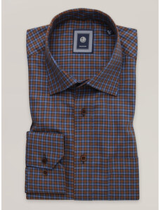 Willsoor Camisa clásica marrón para hombre con estampado de cuadros grises y azules 16224