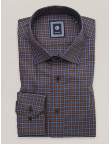 Willsoor Camisa slim fit marrón para hombre con estampado de cuadros grises y azules 16223