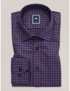 Willsoor Camisa slim fit para hombre con estampado de cuadros escoceses en azul y burdeos 16221