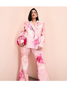 Pantalones de traje rosas con estampado floral de ASOS LUXE Curve (parte de un conjunto)-Multicolor