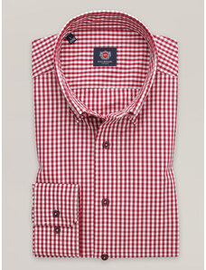 Willsoor Camisa slim-fit roja para hombre Imaginative con estampado de cuadros 16242