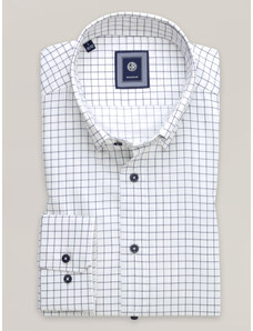 Willsoor Camisa slim-fit blanca para hombre con estampado de cuadros azul oscuro 16246