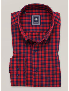 Willsoor Camisa clásica para hombre con estampado de cuadros rojos y azul oscuro 16249
