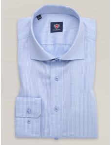 Willsoor Camisa clásica para hombre en azul claro con un pequeño estampado de cuadros 16253