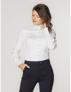 Willsoor Camisa blanca para mujer con elementos de color en contraste 16198