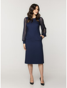 Willsoor Elegante vestido para mujer en azul oscuro con mangas transparentes 16260