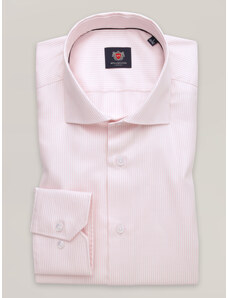 Willsoor Camisa slim-fit en rayas rosas para hombre con cuello italiano 16531