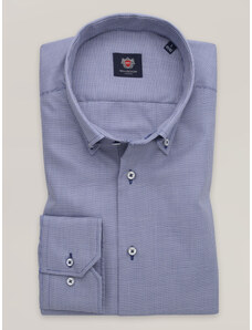 Willsoor Camisa clásica para hombre con raya blanca y cuadros escoceses azules 16538