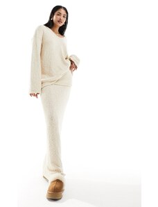 Falda larga color crema de corte recto con cintura plegada de punto de bouclé de 4th & Reckless (parte de un conjunto)-Blanco