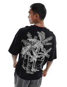 Camiseta negra extragrande con estampado de palmera en la espalda de ADPT-Negro