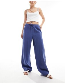 Pantalones azul marino de pernera recta de lino de Mango