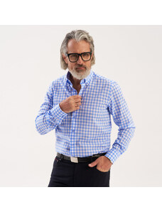 Willsoor Camisa Slim Fit Con Patrón De Cuadros Color Azul y Blanco Para Hombre 15487