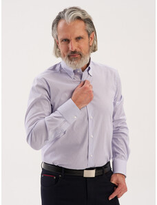 Willsoor Camisa slim fit con fino patrón de rayas color azul oscuro para hombre 16051