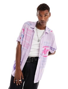Camisa morada de manga corta con cuello de solapas y estampados colegiales de Coney Island Picnic (parte de un conjunto)-Morado