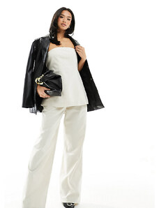 Pantalones de sastre color crema de pernera ancha de mezcla de lino exclusivos de 4th & Reckless Petite (parte de un conjunto)-Blanco