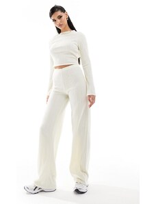 Missyempire Pantalones color crema acanalados de pernera ancha de Missy Empire (parte de un conjunto)-Blanco