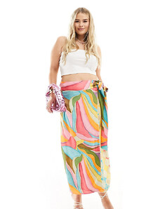 Falda semilarga cruzada con estampado abstracto Jaspre de Never Fully Dressed Plus-Multicolor