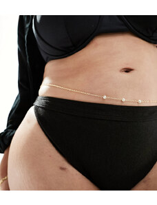 Cadena para el vientre dorada con charms de perlas de DesignB London Curve-Dorado
