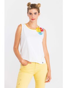 Camiseta blanca tirantes aplicacion flor con picunela LolitasyL