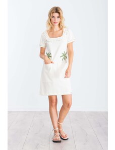 Vestido blanco corto algodon bordado palmeras LolitasyL