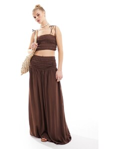 Falda playera larga marrón con cintura fruncida de Esmée (parte de un conjunto)-Brown