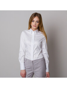 Willsoor Camisa para mujer en color blanco elegante con cuello y botones ocultos TALLA LARGA 16651