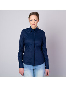 Willsoor Camisa elegante para mujer en color azul oscuro y cuello con botones ocultos TALLA LARGA 16653