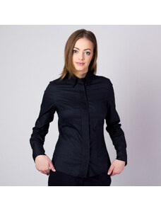 Willsoor Camisa elegante para mujer en color negro y cuello con botones ocultos TALLA LARGA 16652