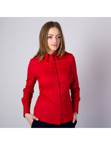 Willsoor Camisa elegante para mujer en color rojo y cuello con botones ocultos TALLA LARGA 16654