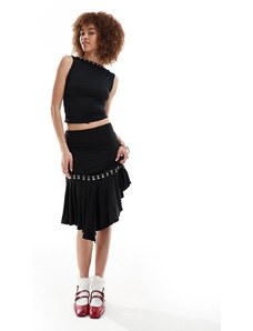 Falda midi negra ceñida multiposición con corchetes de Basic Pleasure Mode-Negro