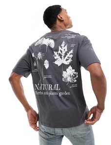Camiseta gris extragrande con estampado de plantas "Natural" en la espalda de ADPT