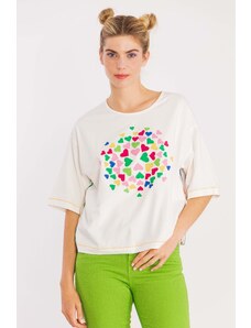 Camiseta blanca estampado multicolor de corazones LolitasyL
