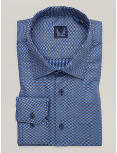 Willsoor Camisa azul de corte clásico con estampado geométrico 16662