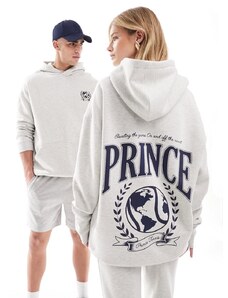 Sudadera gris jaspeado unisex con capucha y estampado universitario de Prince (parte de un conjunto)