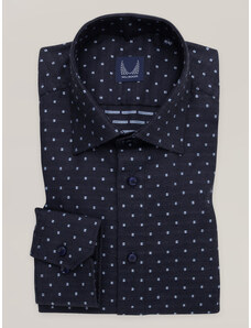 Willsoor Camisa para hombre en color azul oscuro con estampado clásico moderno y tencel 16667