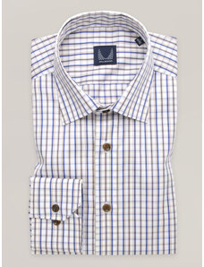 Willsoor Camisa clásica para hombre con rejilla en color azul y marrón 16679