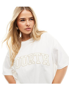 Camiseta blanca extragrande con logo de croché de 4th & Reckless Plus-Blanco