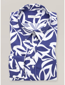 Willsoor Camisa estampada para mujer con hojas grandes en color azul oscuro 16685