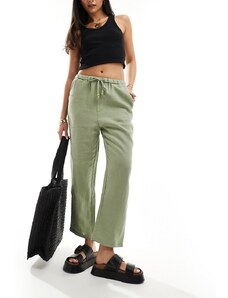 Pantalones verde claro con lazada en la cintura de lino de Mango