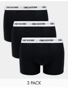 Pack de 3 calzoncillos negros con cinturilla blanca con logo de Only & Sons