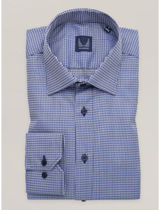 Willsoor Camisa slim fit para hombre en color azul con estampado diagonal y cuello clásico 16707