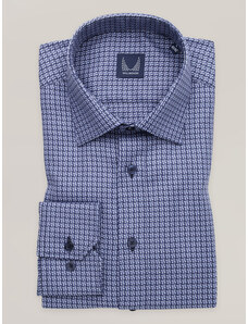 Willsoor Camisa slim fit para hombre con estampado en color azul y cuello clásico 16709