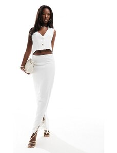 Falda larga blanca de corte recto con acabado texturizado y abertura lateral de Kaiia (parte de un conjunto)-Blanco