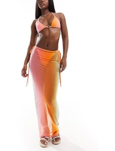Simmi Clothing Falda playera naranja y rosa de corte recto con estampado degradado de malla de SIMMI (parte de un conjunto)-Multicolor