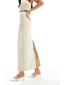 Falda larga beis de corte recto con ribete en contraste de tejido efecto lino de 4th & Reckless (parte de un conjunto)-Beis neutro